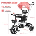 thumbnail image 4 of solautey Kids Tricycle, 6 in 1 Stroll Trike with Adjustable Push Handle, Removable Canopy, Safety Harness, Music Headlight, Detachable Guardrail, Suitable for 18 Months to 6 Years, 4 of 8