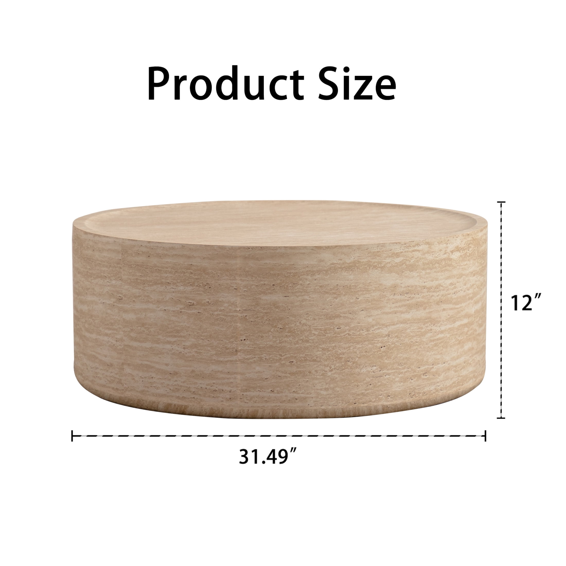 Noble House Xandric 31.5" Round Drum Coffee Table with Mars Pattern, Modern Magnesium Oxide Accent Table, Amber