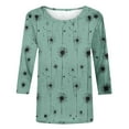 thumbnail image 4 of Guieoi Tops for Women Plus Size Womens Ladies' 3/4 Sleeve Flowers Printed Round Neck Long Sleeve Round Neck Top/Shirt Green Black*Friday/Cyber*Monday Clearance, 4 of 9