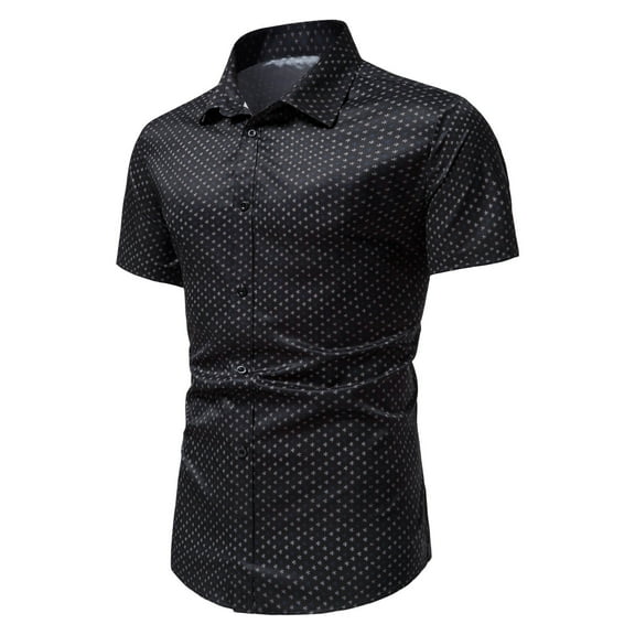 Floenr Mens T Shirts,Men's Casual Slim Print Button Lapel Short Sleeve Shirt