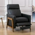 thumbnail image 3 of Reed Black Top Grain Leather Exposed Wood Frame Push Back Recliner, 3 of 14