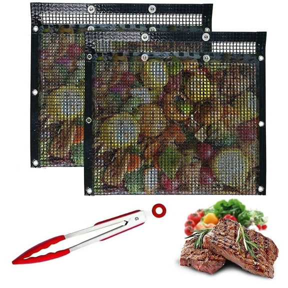 BBQ Mesh Grill Bags for Outdoor Grill Reusable, 12 x 9.4 Inch Barbecue Bags Non-Stick for Open Smokers, BBQ Veggie Grill Bags for Cooking Vegetables, Dishwasher-Safe