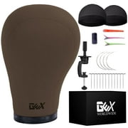 GEX 20"-24" Canvas Cork Wig Block Mannequin Head for Wig Making Drying Styling Display with Table C Clamp Stand Holder Dark Brown 24"