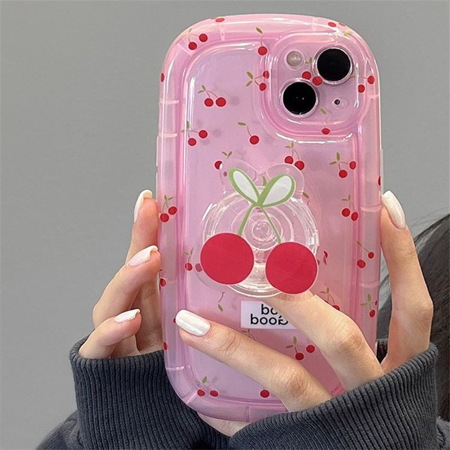 Funda de teléfono de cereza pequeña con soporte, cubierta de silicona con pantalla completa para iPhone 14 Plus, 7, 8, X, XS, XR, 11, 12, 13 Pro Max, MINI Fivean unisex