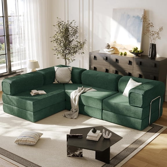 MEISSALIVVE 108" L-Shaped Modular Sectional Sofa with Chaise, Cloud Deep Seat Couch with Removable Pillows, No Assembly Required for Living Room & Bedroom (Dark Green)