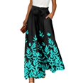 thumbnail image 3 of Watercolor Floral Wide Leg Pants for Women, High Waist Drawstring Palazzo Trousers - Boho Summer Flowy Beach Bottoms Cyan XL, 3 of 7
