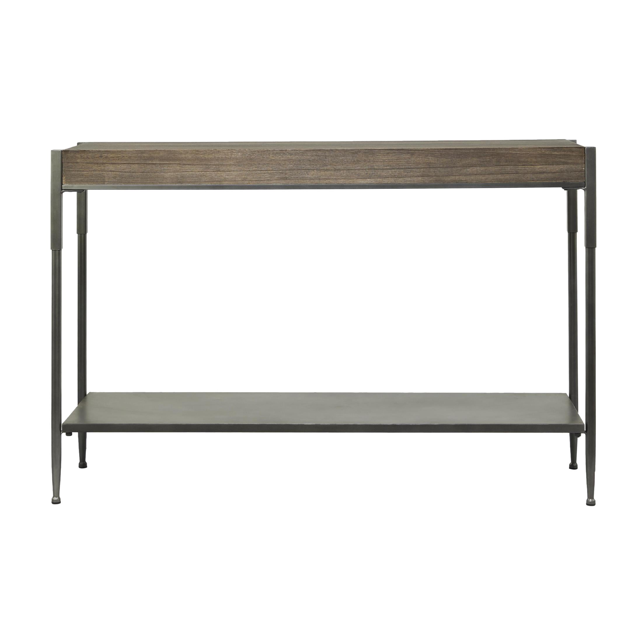 DecMode 49" x 32" Gray Metal Shelf Console Table with Brown Wooden Top, 1-Piece