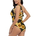 thumbnail image 4 of Sikiie Black Marble Pattern Sunflower Print Women One Piece Swimsuits Tummy Control One Shoulder Bathing Suits Ruffle Swimwear, From S to XXL-XX-Large, 4 of 6