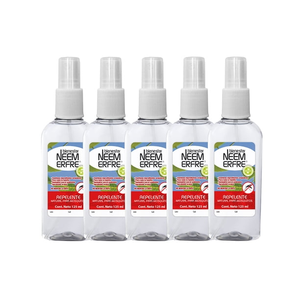NEEM ERFRE PAQUETE DE 5 REP MOSQUITOS bienestar NEEM ERFRE envase de 125ML c/u