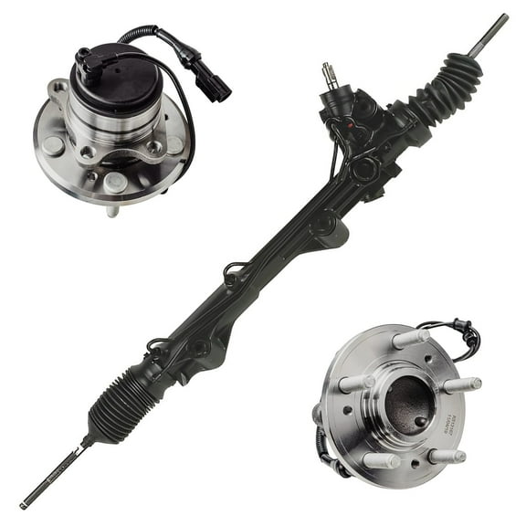 Detroit Axle Replacement for Ford Thunderbird / Lincoln LS [ Sensor Faces Driver Side; w/ ABS ] Front Wheel Hub and Bearing   Power Steering Rack and Pinion - 3pc Set