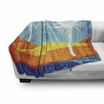 thumbnail image 3 of Burnt Orange Soft Flannel Fleece Blanket, Contemporary Motley Stained Distressed Tropic Beach with Palms Graphic, Cozy Plush for Indoor and Outdoor Use, 70" x 90", Orange Blue White, by Ambesonne, 3 of 6