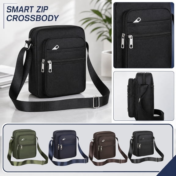 Lightweight Bag with 6 Zippered Pockets, Multi-Compartment Sling Pack for Travel, Hiking, and Daily Use, Water-Resistant Shoulder Organizer Purse, 1Pack Green