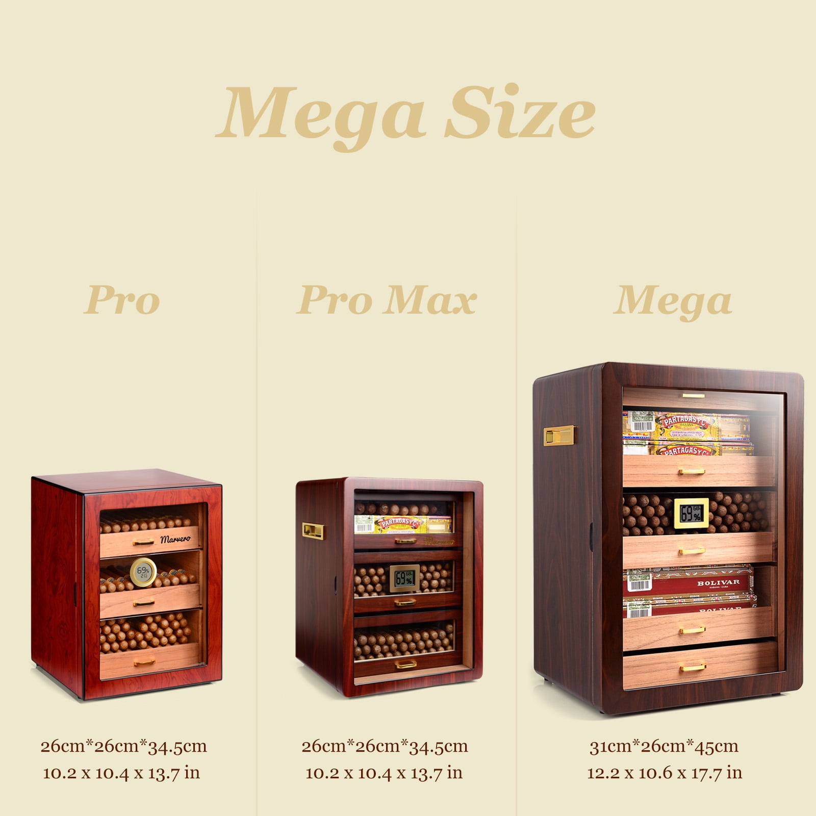 Marvero 300 Count Cigar Humidor, Spanish Cedar Interior, Digital Hygrometer, Walnut Finish