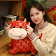 thumbnail image 4 of Pattern Print Cartoon Cow Plush Stuffed Doll Chinese New Year Decor Toy Mascot, 4 of 6