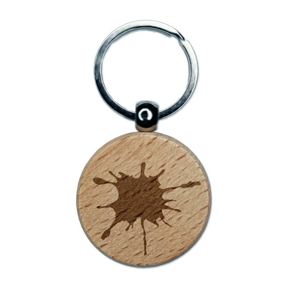 Ink Splatter Round Keychain Charm Tag - Engraved Wood