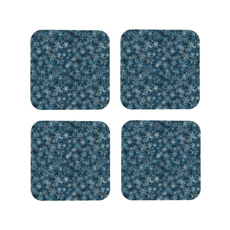 

Yiaed Blue and White Gradient Snowflake Print Leather Coasters for Drinks - Cup Coasters Coffee Table Kitchen Table Bar Home & Office Gifts Handmade Drink Coasters-Square