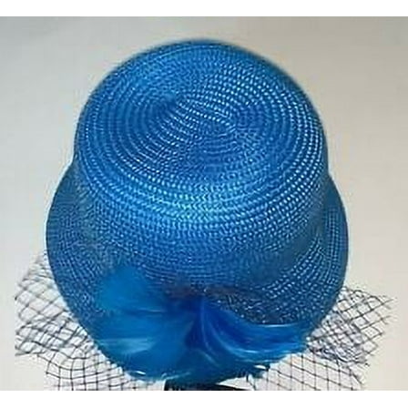 August Hats Feather Flower & Netting Cloche, Blue