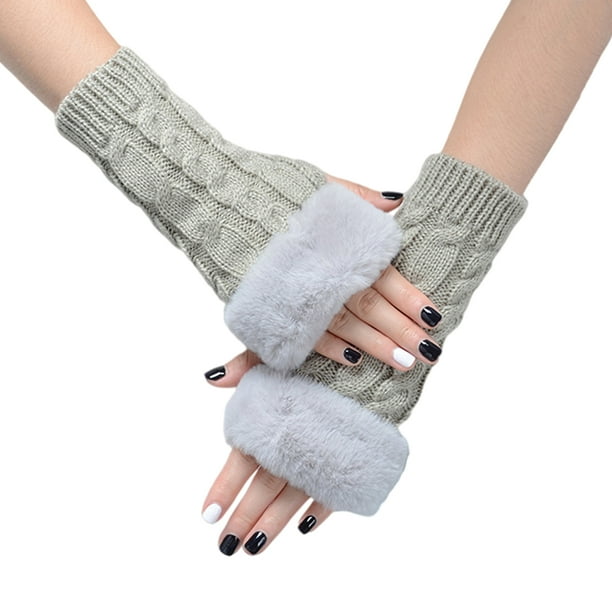 Guantes de mujer, guantes sin dedos de otoño, suaves, de moda para invierno, guantes a prueba de viento para Gris claro