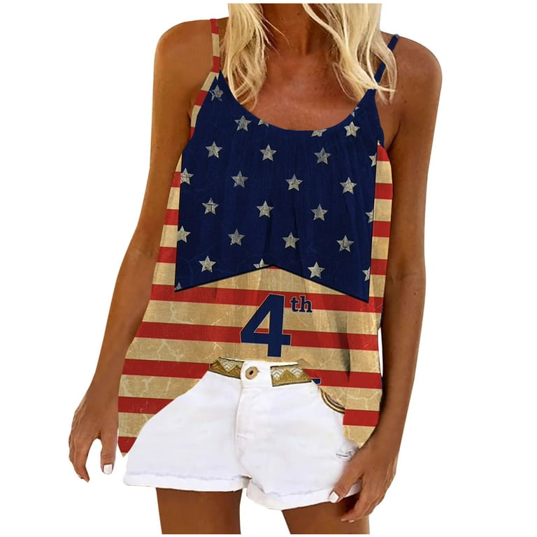 WQJNWEQ Clearance Independence Day Clothes Women Fashion Women's Summer  Round-Neck Sleeveless Print Casual Camistop Blouse 