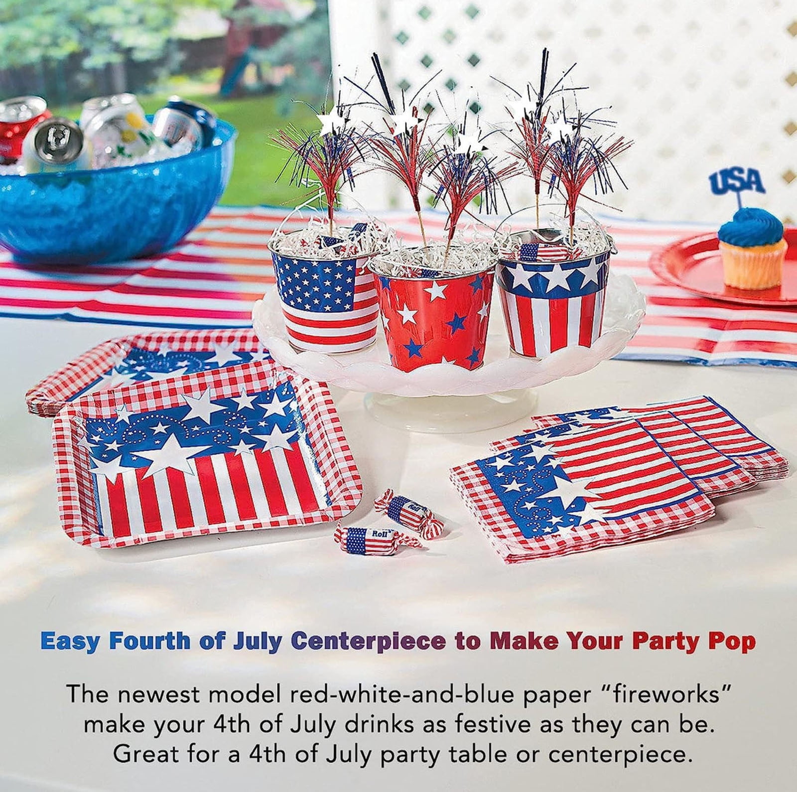 Camnix 30pcs 4th of July Patriotic Cocktail Picks, Red White Blue