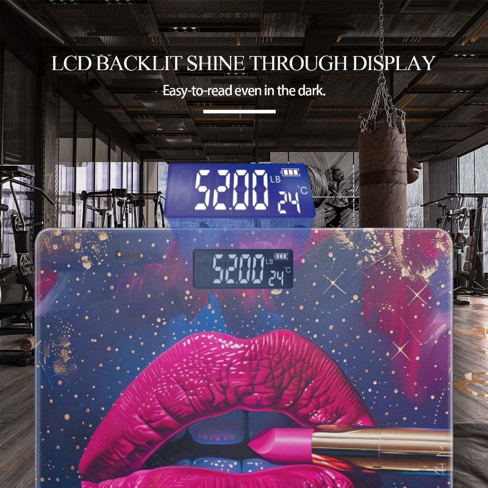 Digital Bathroom Scale with Large LCD Display,High Capacity Scale 400 lbs High Precision body fat scale-Pink Lipstick In The Shape Of Lips Lying On Abstract Background
