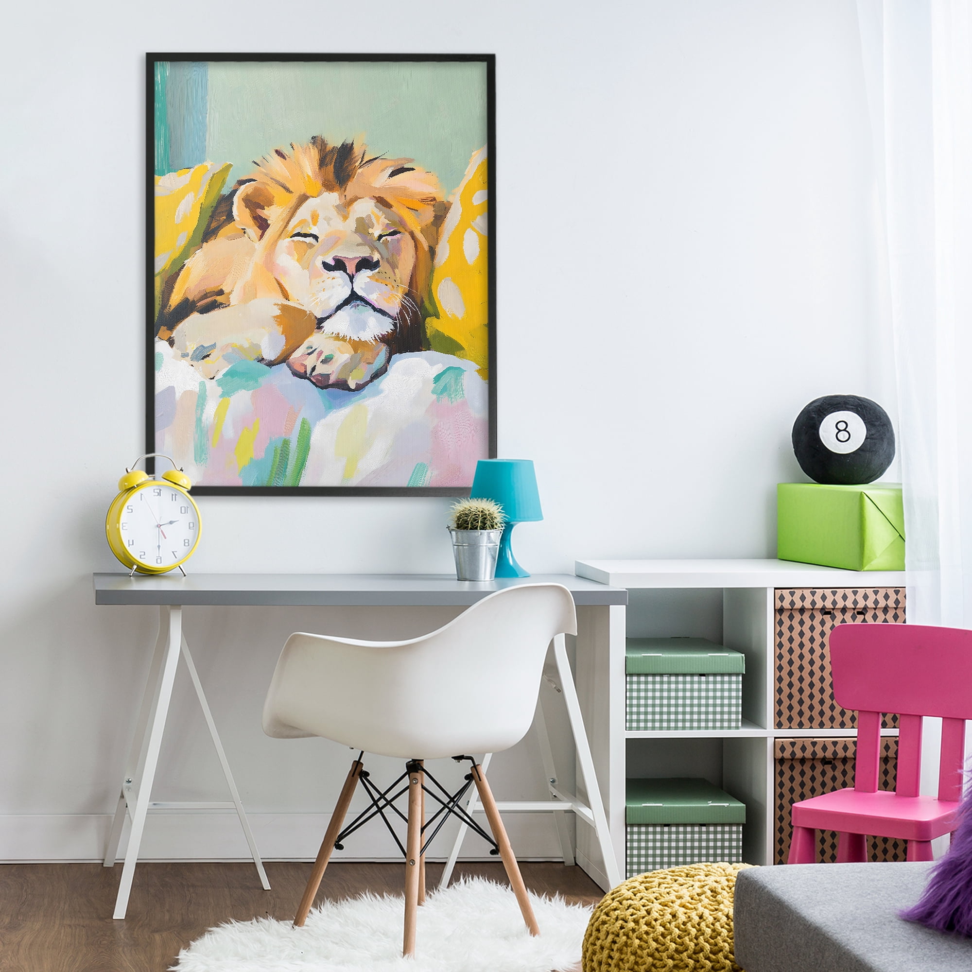 Stupell Industries Sleeping Lion on Pastel Pillows Black Framed Giclee Art, design by The Prints Vibe