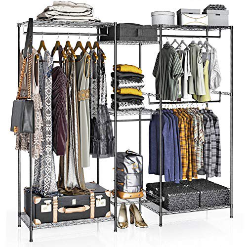 VIPEK 5 Tiers Wire Garment Rack Heavy Duty Clothes Rack Clothes Wardrobe Compact Extra Large Armoire Storage Rack Metal Clothing Rack, 74.4" L x 17.7" W x 76.8" H, Max Load 600LBS, V6 Black