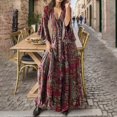 thumbnail image 2 of Gibobby Vestido de Verano para Mujer Vestido largo bohemio de manga acampanada floral con cuello en V y cintura alta para vacaciones(Rojo,XL), 2 of 5