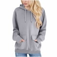thumbnail image 2 of Women's Double Pocket Hooded Zipper Sweatshirt Drawstring Long Sleeve Fall Casual​​, 2 of 7