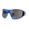 thumbnail image 5 of Wrap Curved Color Mirror Oversize Shield Sport Plastic Sunglasses Lavender - Blue Mirror, 5 of 8