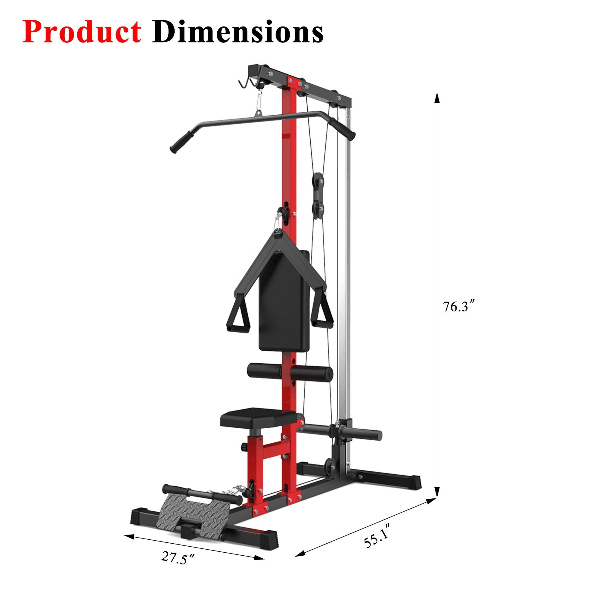 LAT Power Cable Machine, LAT Pull Down Machine with High and Low Pulley Station and Adjustable Leg Support, Back Exercise Equipment for Home Gym Body Strength Training