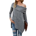 thumbnail image 1 of Women Off Shoulder Long Sleeve Irregular Hem Solid Color Ribbed Sweatshirt, 1 of 7
