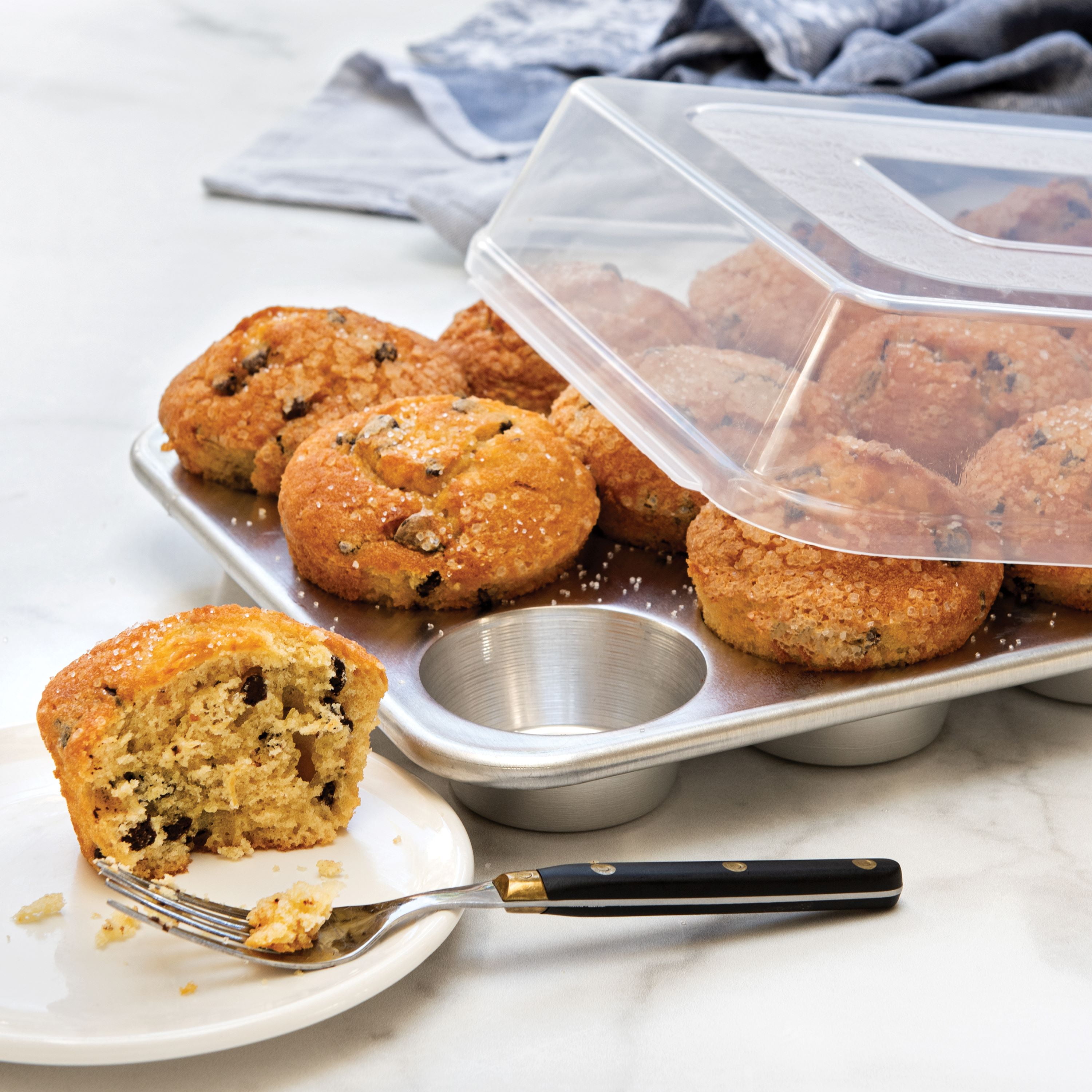 Nordic Ware Natural Aluminum 12 Cavity Muffin Pan with High Dome Lid