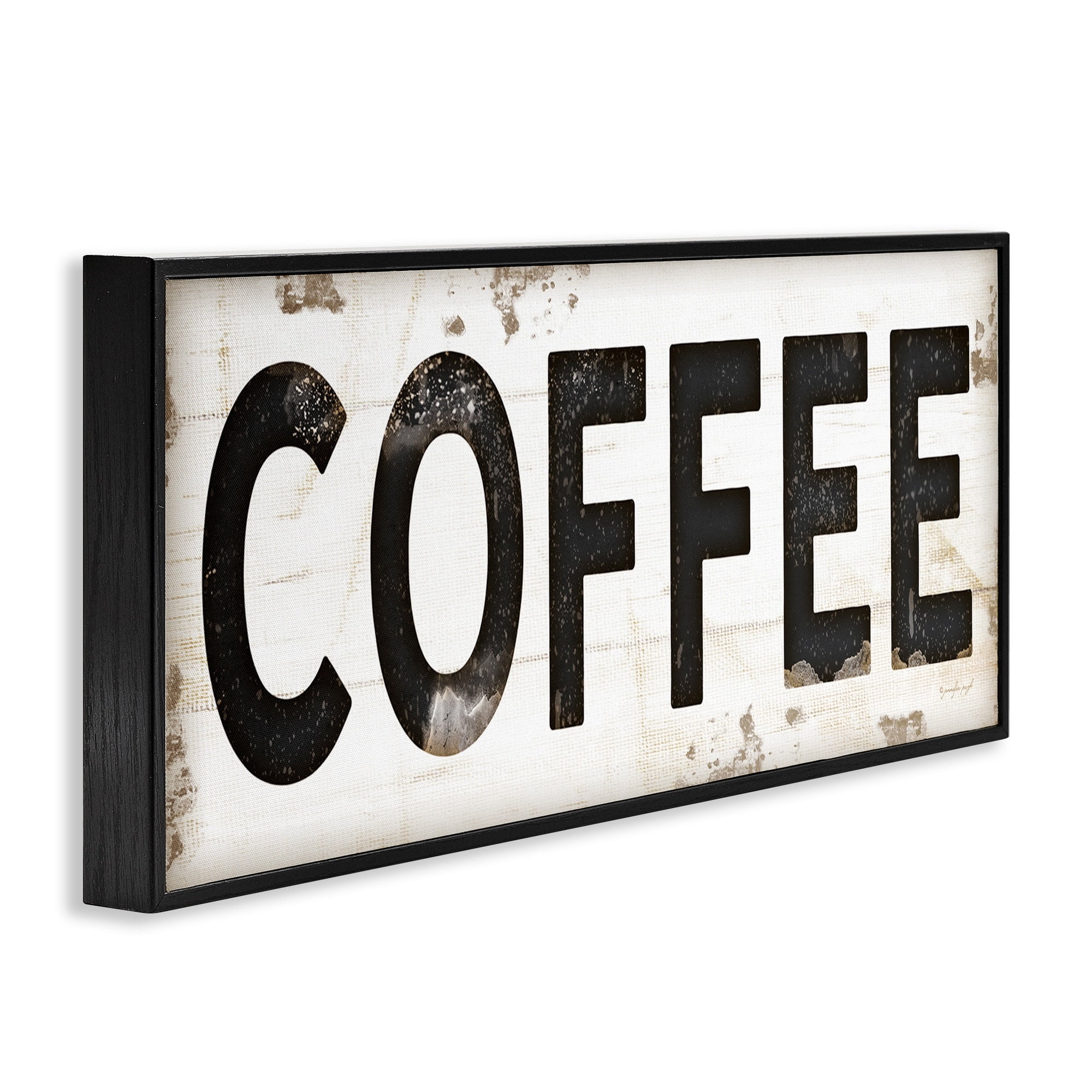 Stupell Industries COFFEE Typography Vintage Sign Graphic Art Black Framed Art Print Wall Art, 10x24, by Jennifer Pugh