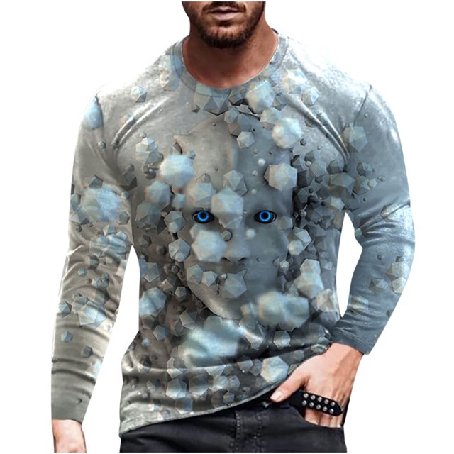 Blusa de manga larga con estampado de cuello redondo para hombre Pompotops oipoqjl6118