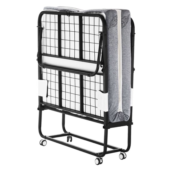 Rollaway Bed Twin, 38x75in Folding Bed with 4in Memory Foam Mattress, Portable Guest Bed with Metal Frame, Lockable Wheels, for Adults & Home Use