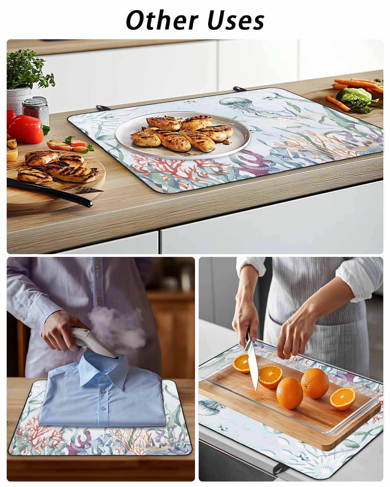 Stove Top Covers for Electric Stove, Green Jellyfish Coastal Glass Stovetop Cover Protector, Summer Beach Coral Starfish Nautical Induction Cooktop Protector Oven Mat for Kitchen Countertop 24"x21"