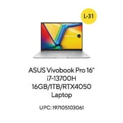 ASUS Vivobook Pro 16” PC Laptop, Intel Core i7, RTX 4050, 16GB, 1TB, Win 11, Blue, K6602VU-WS74
