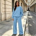 thumbnail image 2 of Hearthz Sweat Outfits for Women 2 Pieces Crew Neck Sweatshirt with Wide Leg Trousers Fall Winter Athletic Workout Oversized Womens Matching Sweat Set Sky Blue XL, 2 of 8