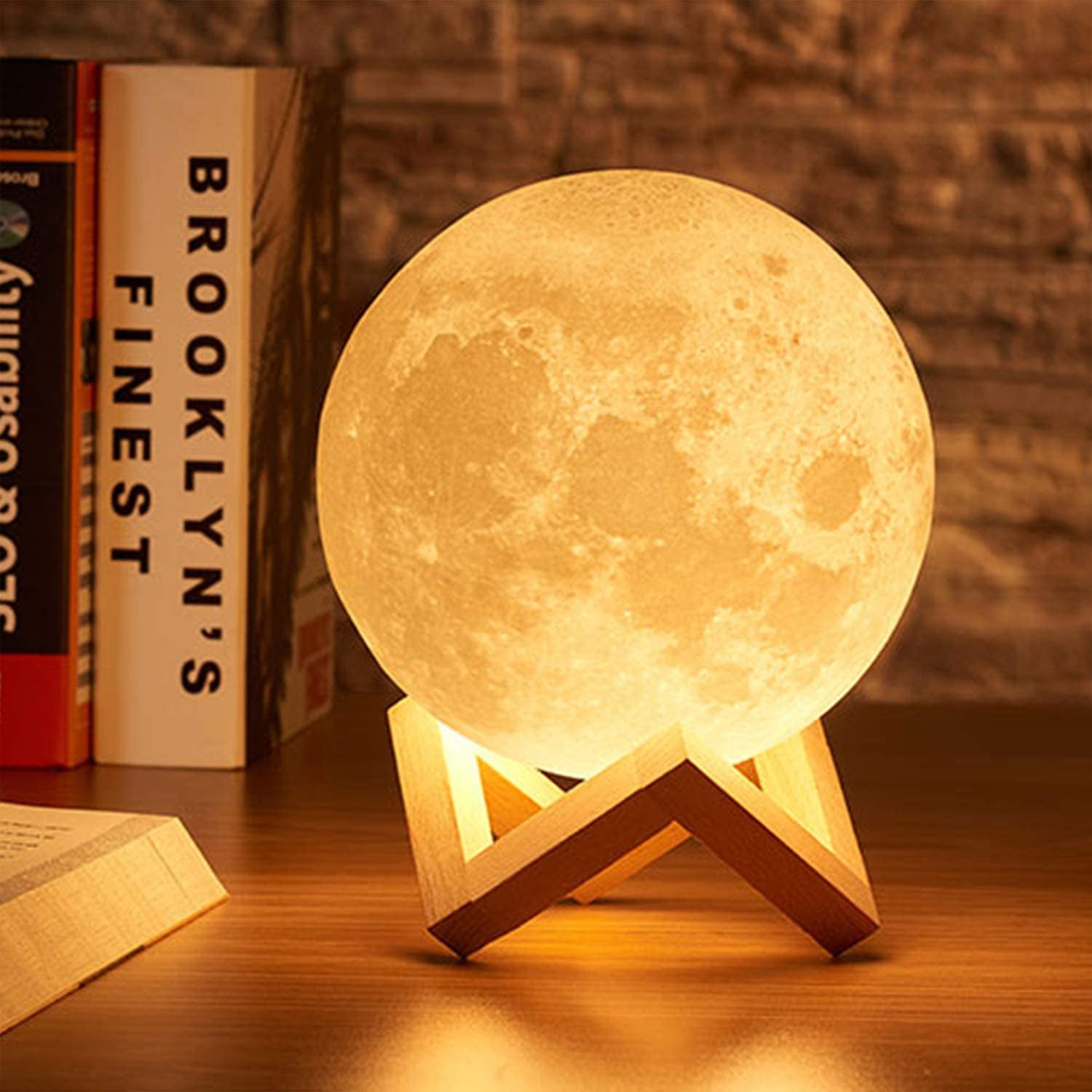 MHCT Light Up Moon 3D Printed Moon Pendant Lamp 3 Colors Chandeliers with 12W E26 LED Light Bulbs Moon Light for Home,Office, Bars and Cafe(10inch)