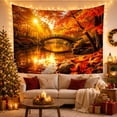thumbnail image 3 of Wooden Arched Bridge in Autumn Forest with Maple Leaves, Serene Rustic for Nature Lovers, Scenic Wall Art Decor, Housewarming Gift Tapestry Wall Hanging for Living Room and Bedroom, 3 of 7