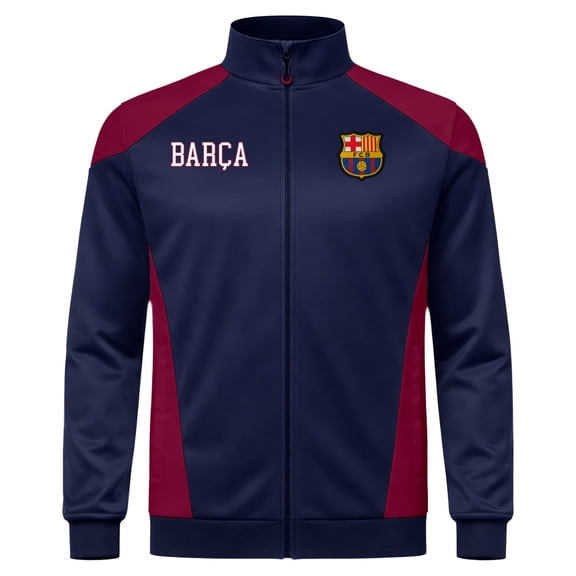 Icon Sports Licensed FC Barcelona Futbol Club Soccer Zipper Jacket - Adult Size - Sport Panel Navy - Small