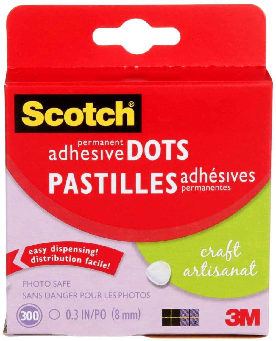 Scotch Adhesive Dots, 010300MESF, 3mm Wide, Clear, 300 Dots Walmart