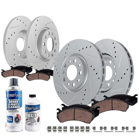 Detroit Axle - Brake Kit for Jeep 2014-2022 Cherokee [w/ Single Piston Front Calipers] Drilled & Slotted Brakes Rotors Ceramic Brake Pads Replacement : 12.99" inch Front and 10.95" inch Rear Rotor