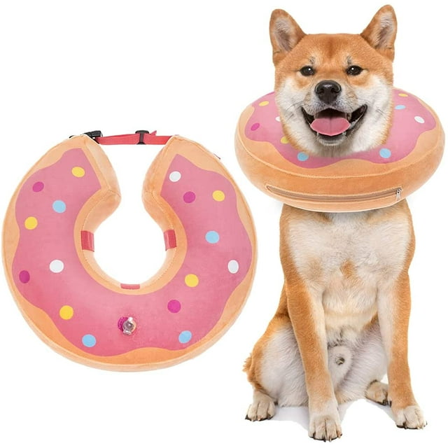 Collier de Récupération Gonflable pour Chien - Collier de Chirurgie Douce pour Animaux de Compagnie pour Chiens et Chats, Collier de Protection Confortable Empêchant de Lécher, Plaie Mordante, Mignon Beignet Design - Rose