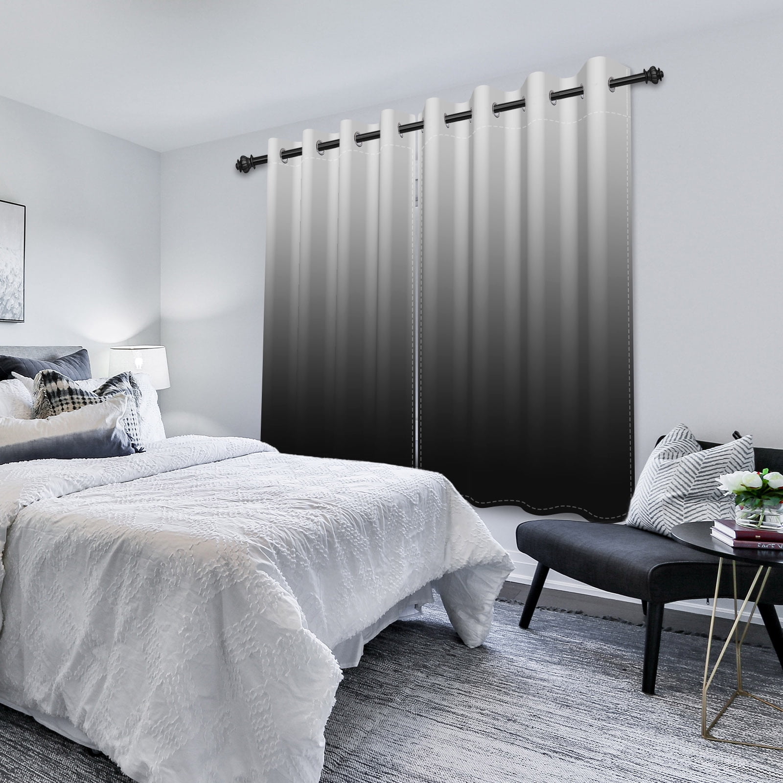Nanqianyi Black Ombre Blackout Curtains with Grommet, Room Darkening Window Drapes for Living Room/Bedroom,2 Panels, 42x84 inches