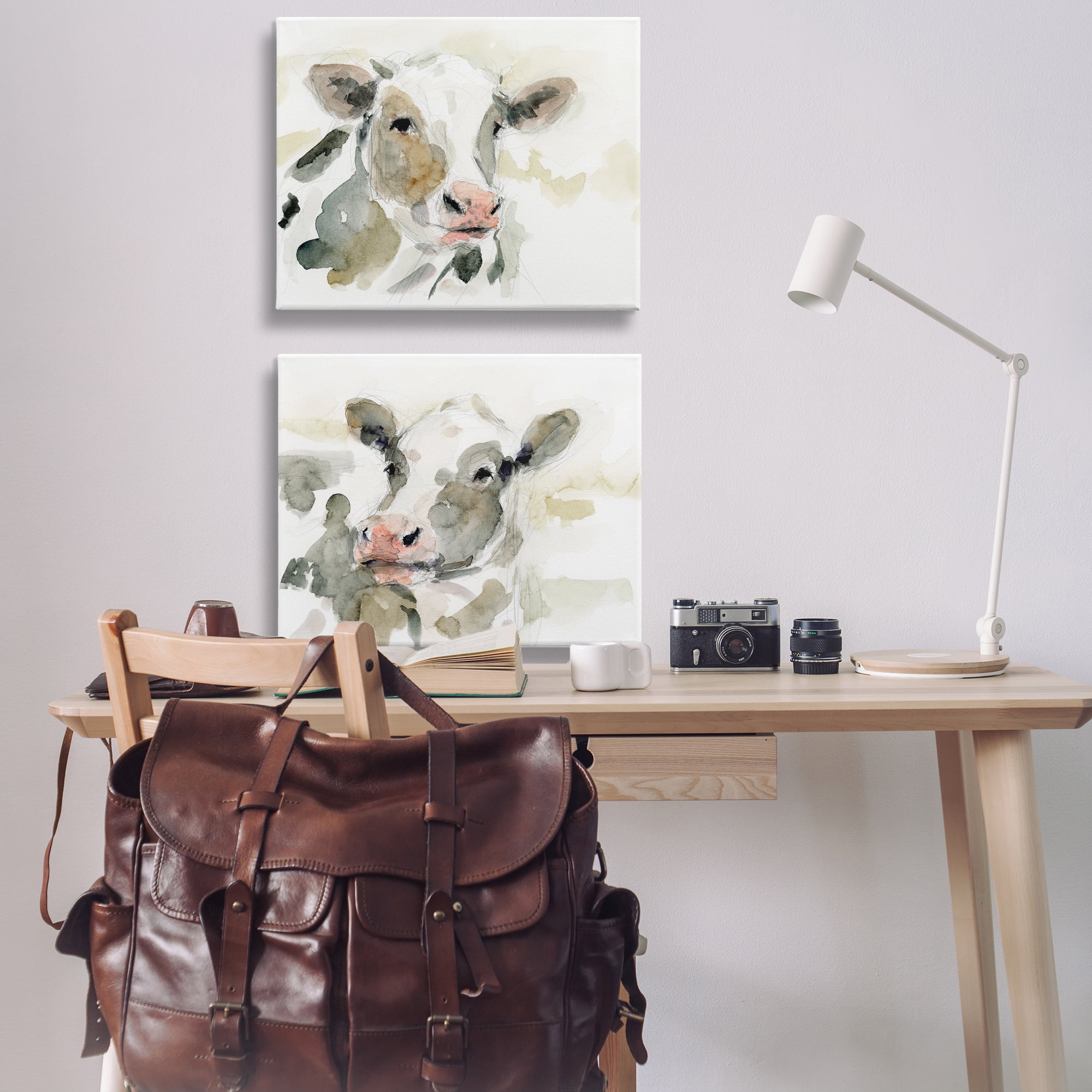 Stupell Industries Watercolor Holstein Farm Cows Animals Painting Wrapped Canvas Art Print Wall Art, 30 x 24, Set of 2