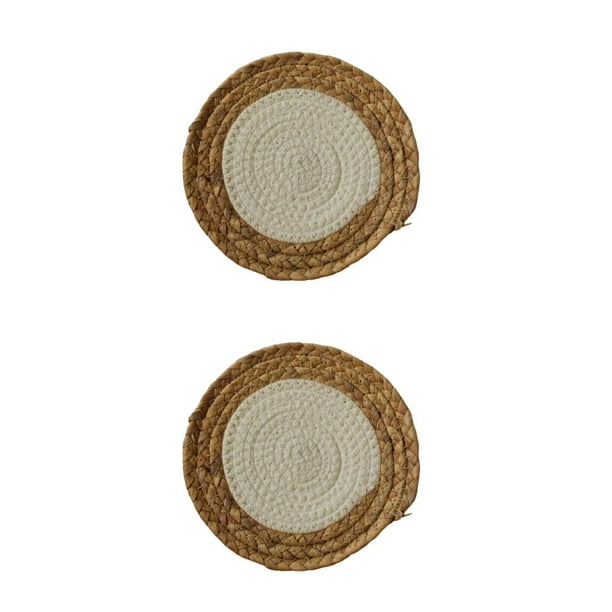 Toystoory Tapete de redonda, posavasos, mantel Individual de aislamiento tejido, accesorios de escritorio de cocina para el hogar de ratán Linea blanca 15cm 2Conjunto
