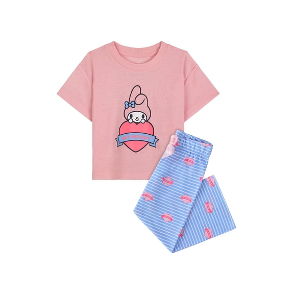 Hello Kitty x Wonder Nation Girls Short Sleeve Top and Sleep Pants Pajama Set, 2-Piece, Sizes 4-18