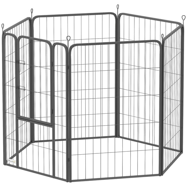 Parc pour Chien Robuste à 6 Panneaux pour l'Extérieur et l'Intérieur avec Porte et Sangle, Parc pour Animal Portable et Pliable de 39 Pouces de Hauteur